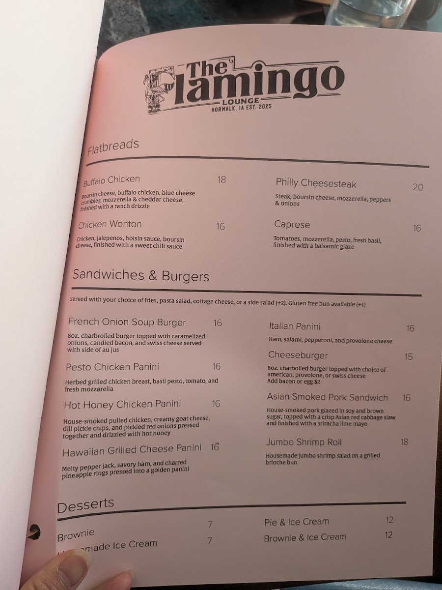 The Flamingo Lounge menu board