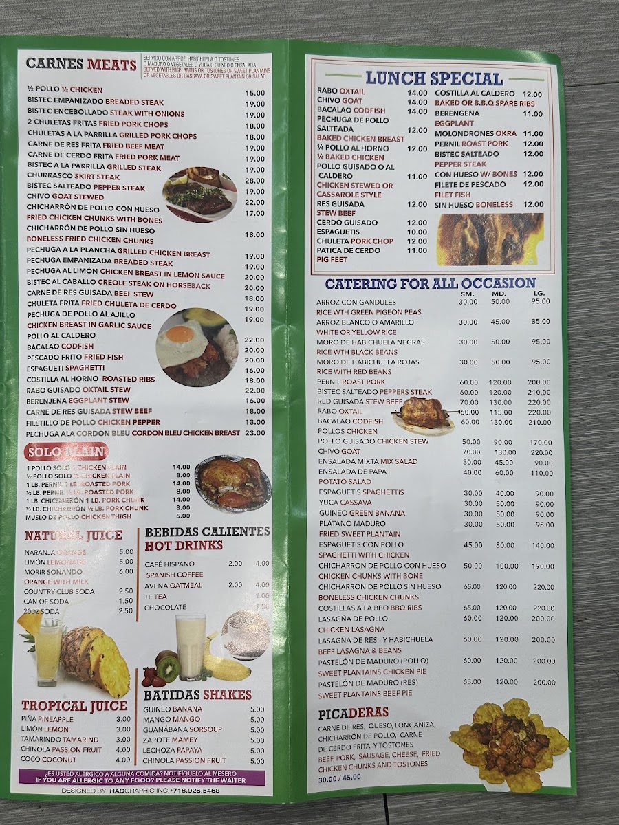 El Caridad Burnside Restaurant menu board