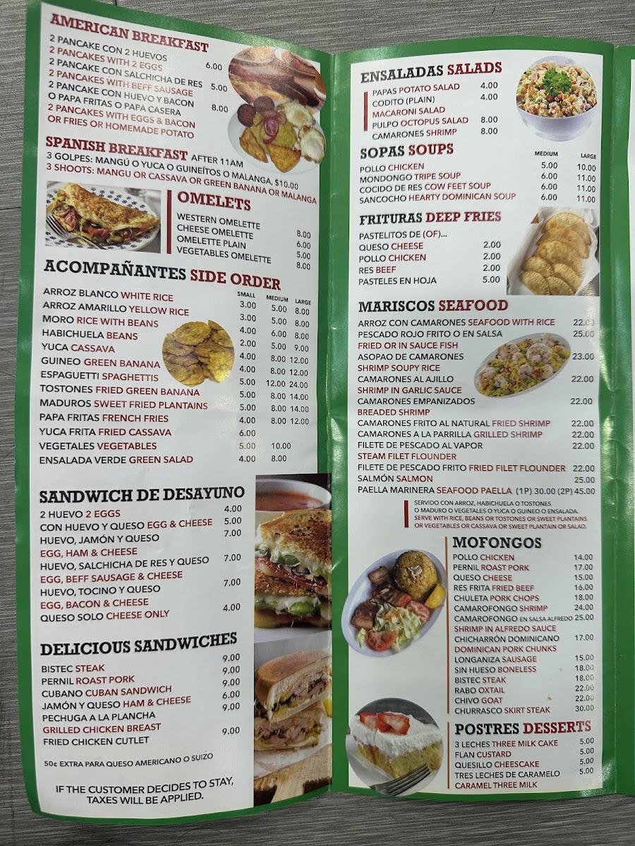 El Caridad Burnside Restaurant menu board