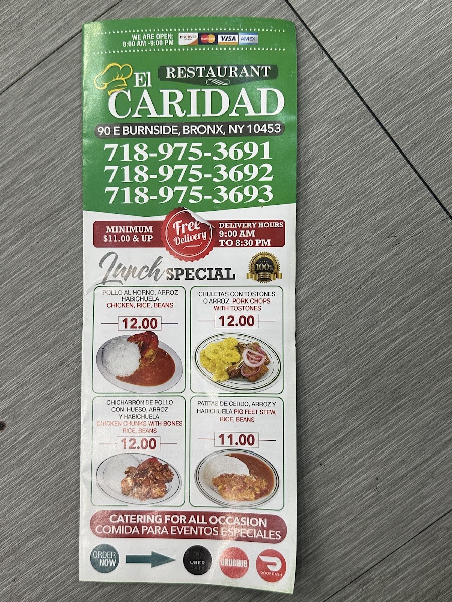 El Caridad Burnside Restaurant menu board
