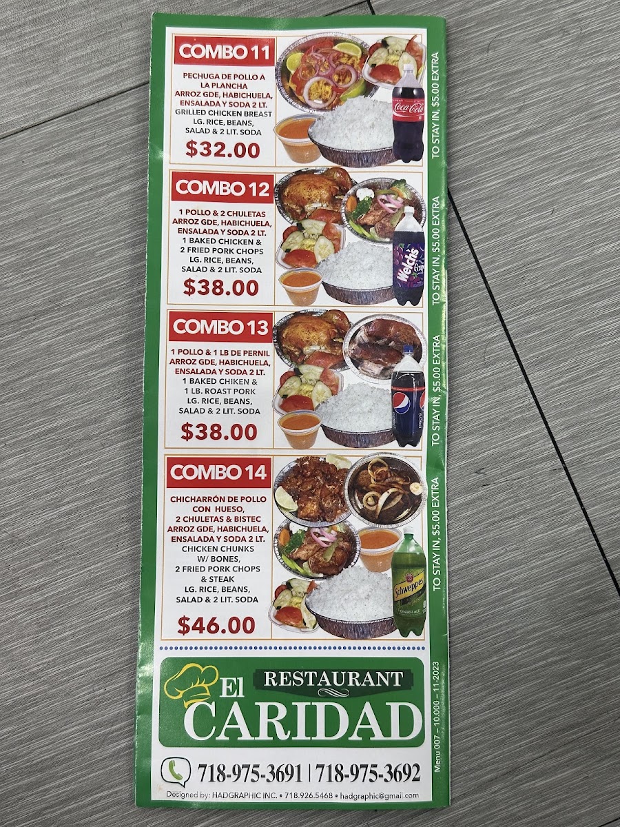 El Caridad Burnside Restaurant menu board