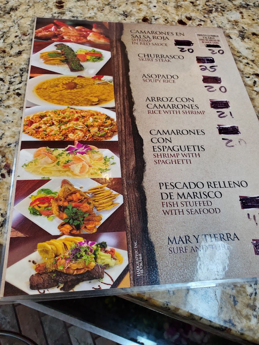 El Caridad Burnside Restaurant menu board