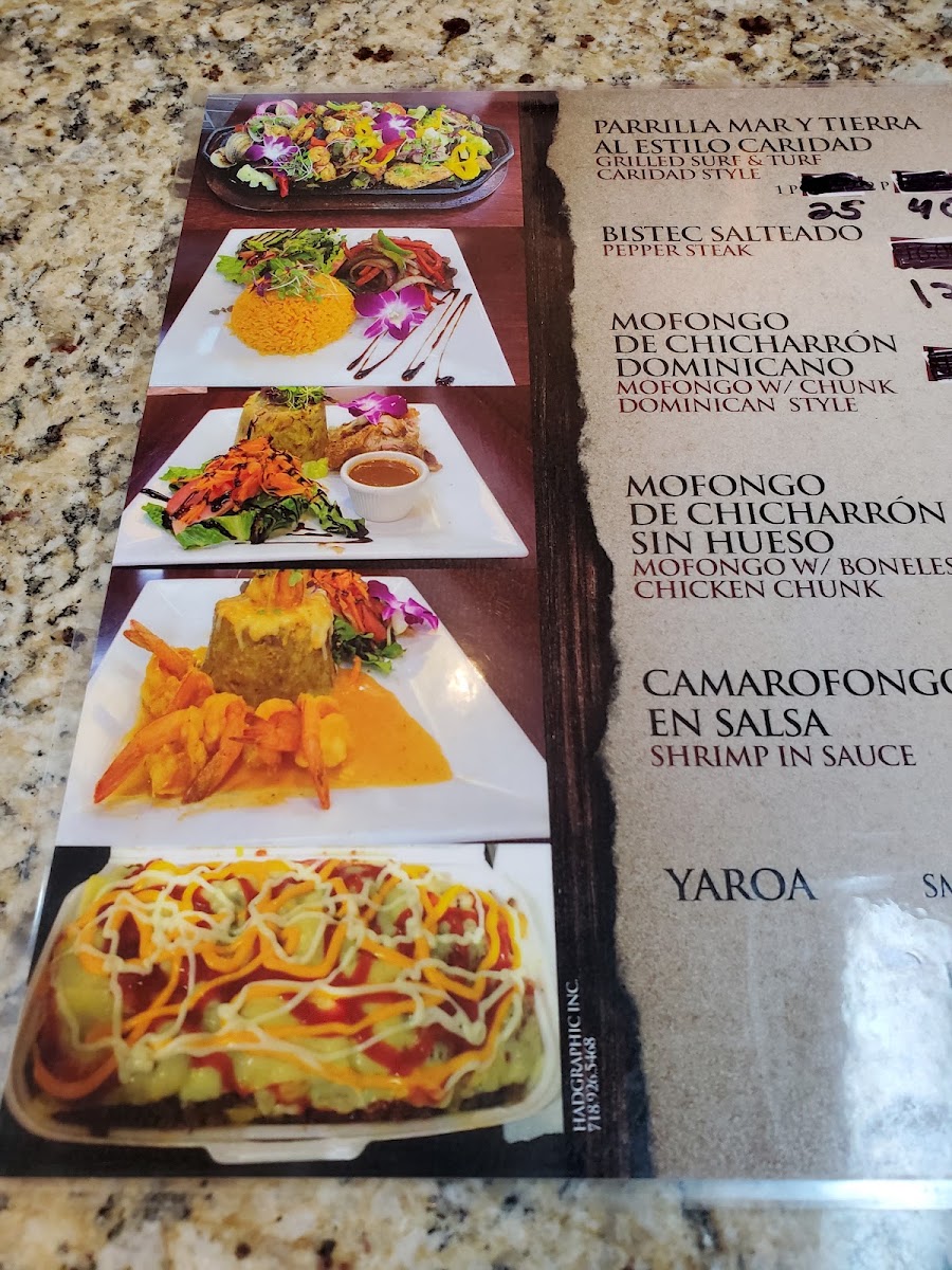 El Caridad Burnside Restaurant menu board
