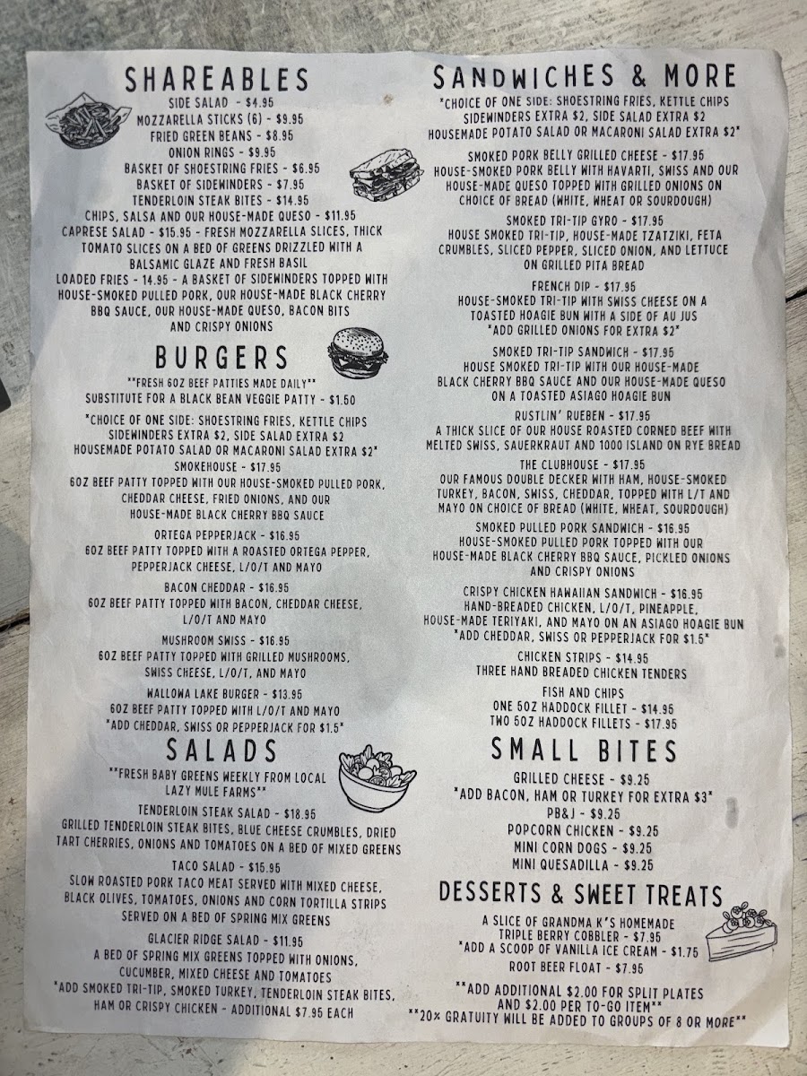 Glacier Ridge Grill & General Store menu board