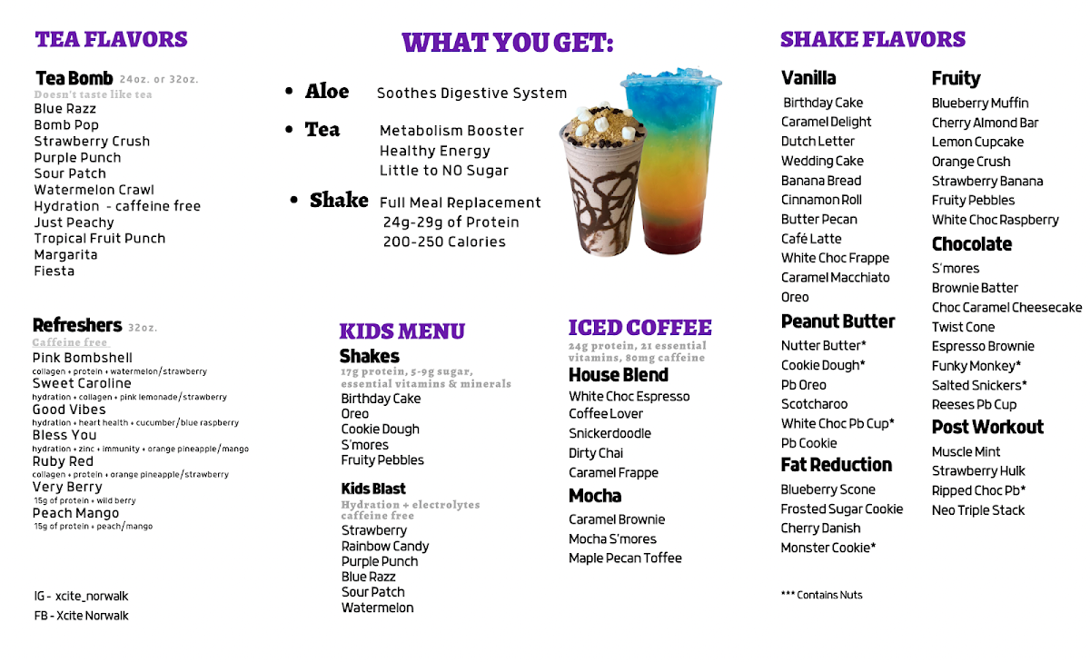 Xcite Nutrition menu board