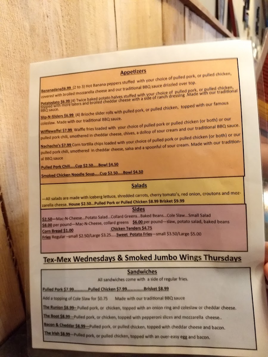 PBJ'S BBQ & Country Market menu board