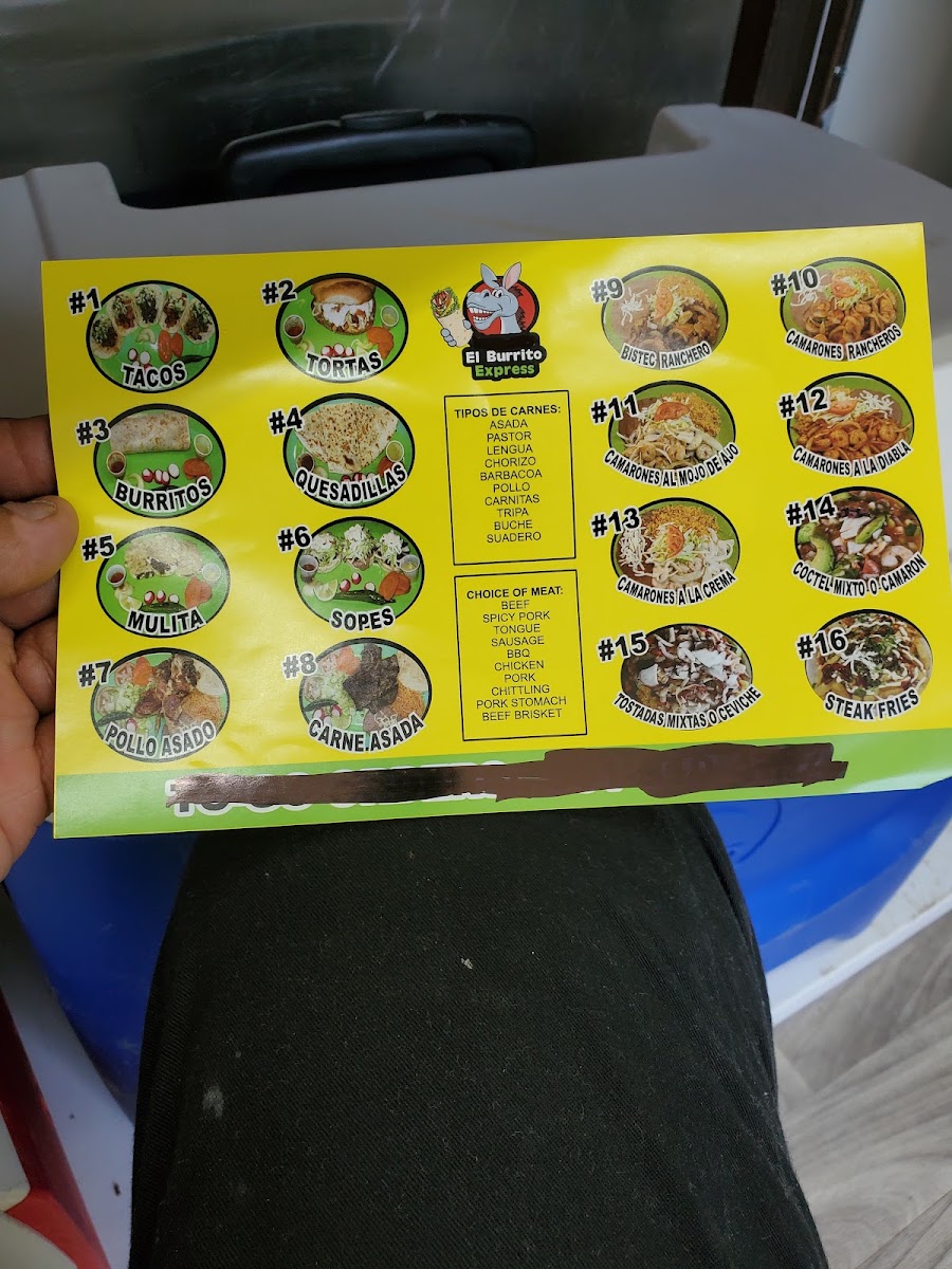 El Burrito Express menu board