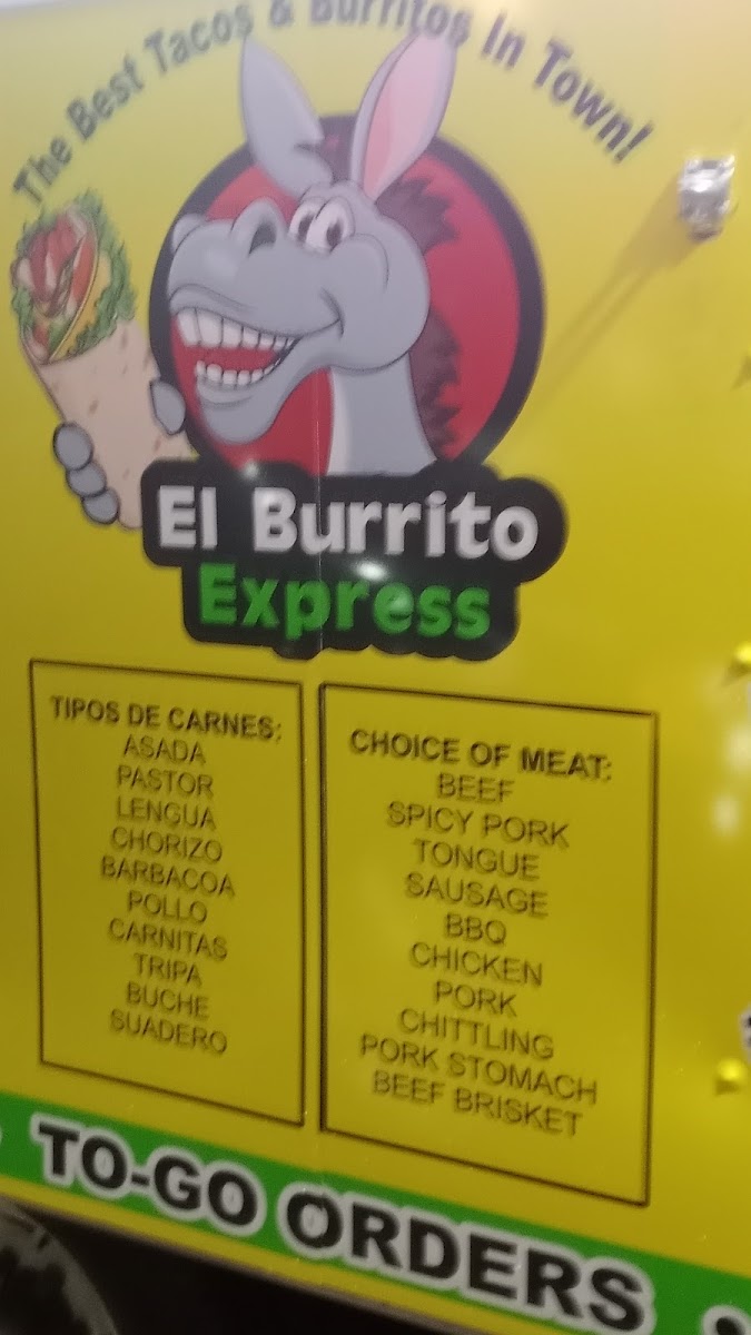 El Burrito Express menu board