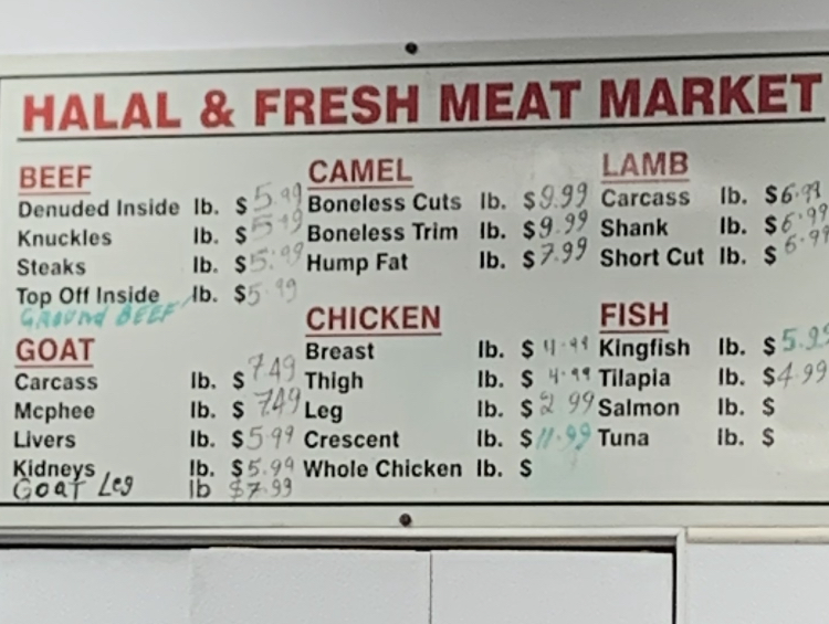 Aaran Halal Grill and Coffee menu board