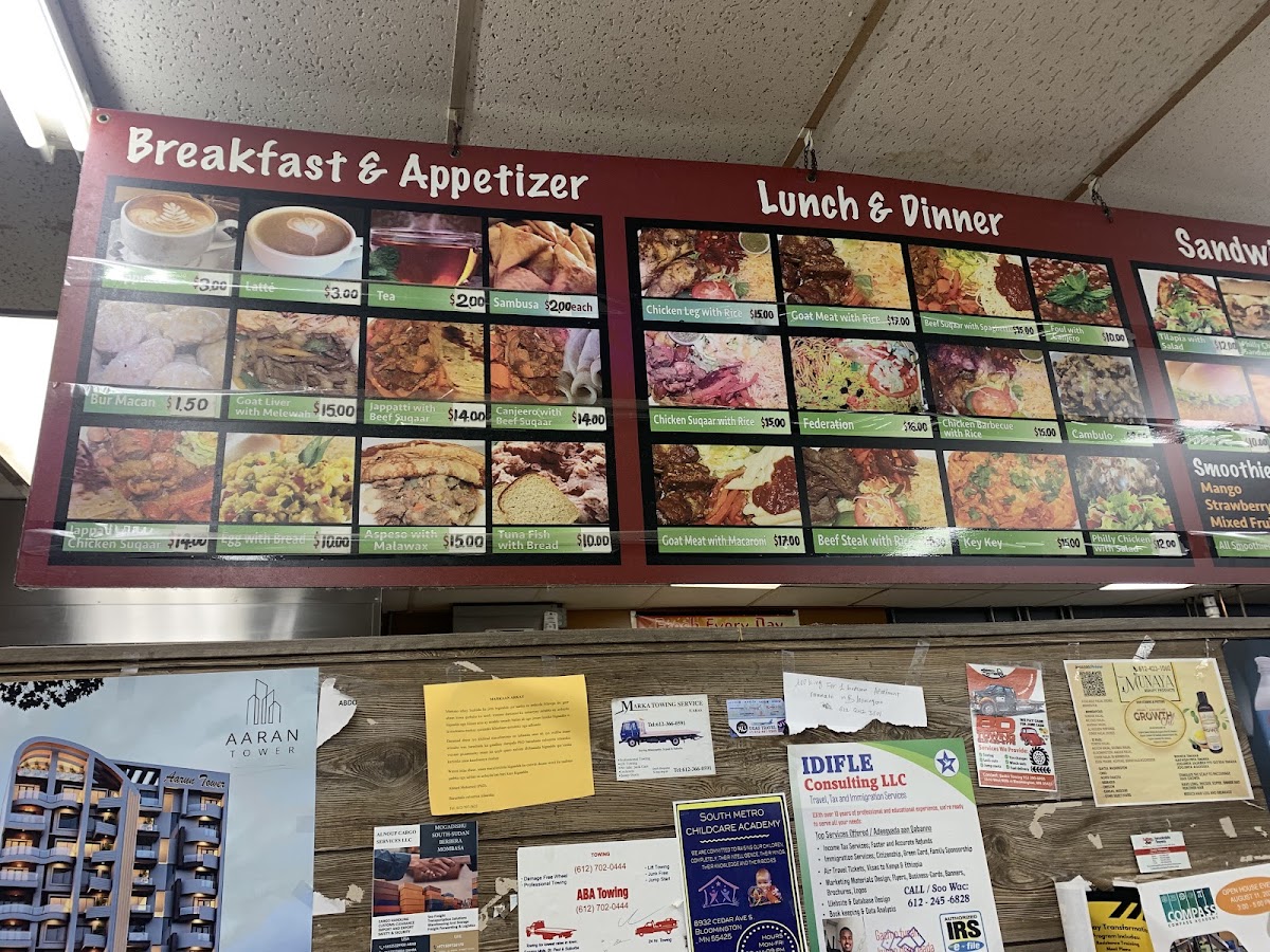 Aaran Halal Grill and Coffee menu board