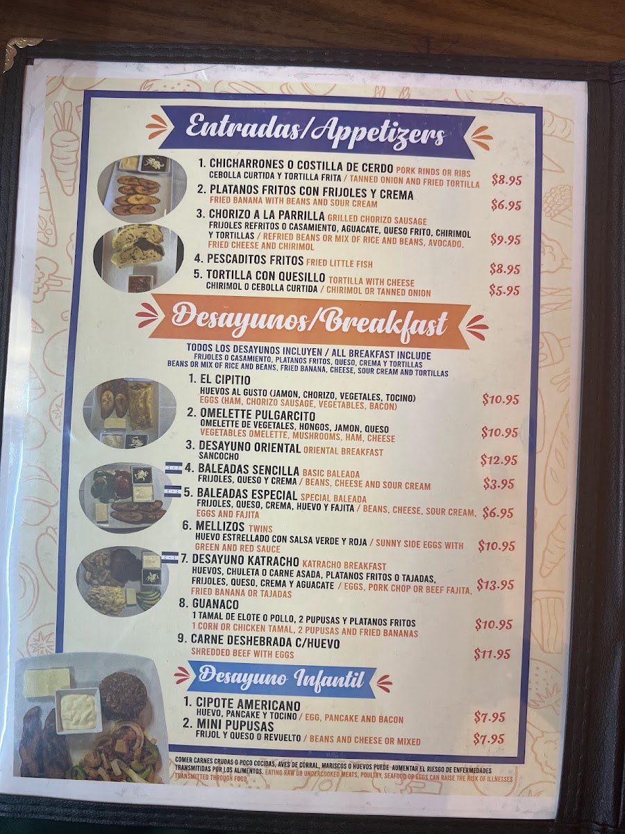 El Pulgarcito de America Restaurante menu board