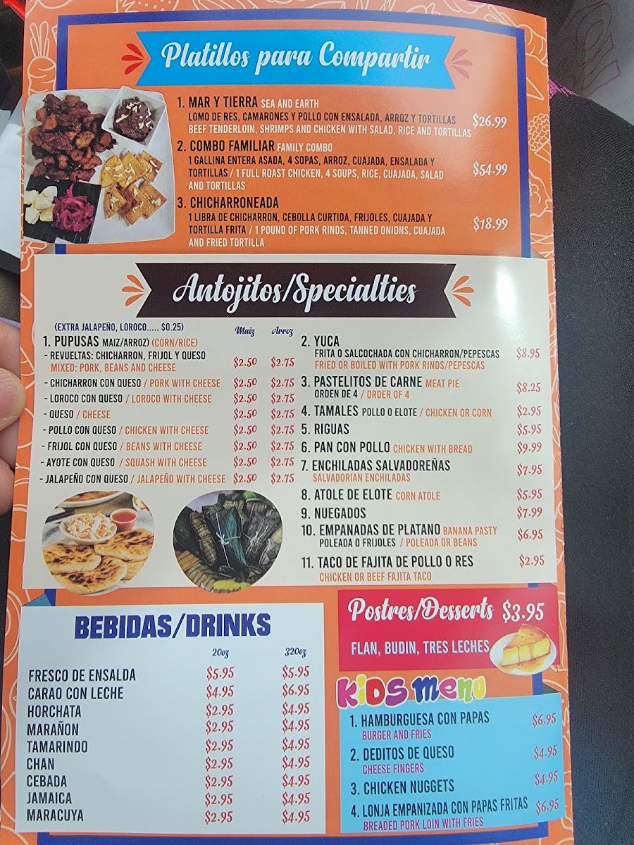 El Pulgarcito de America Restaurante menu board