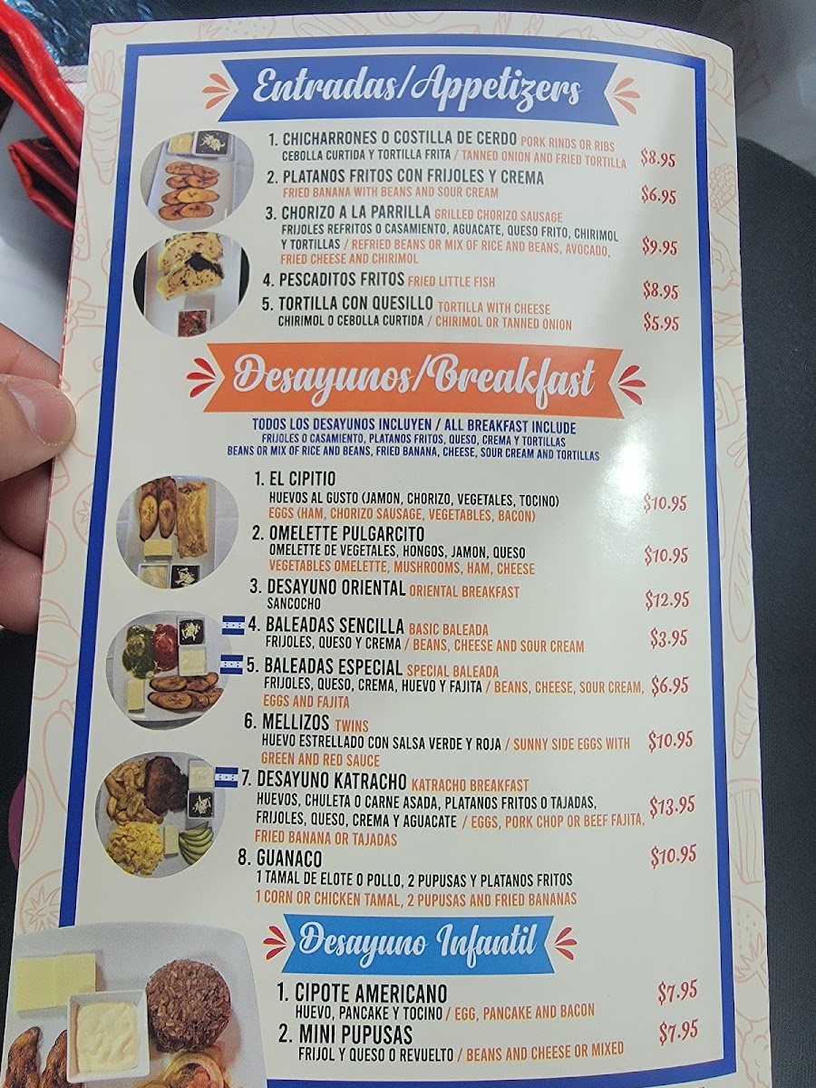 El Pulgarcito de America Restaurante menu board