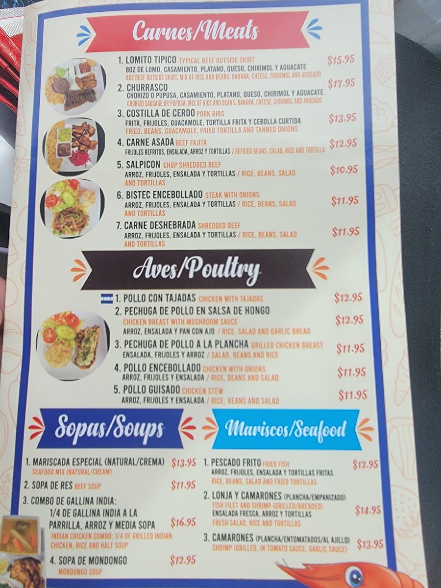 El Pulgarcito de America Restaurante menu board
