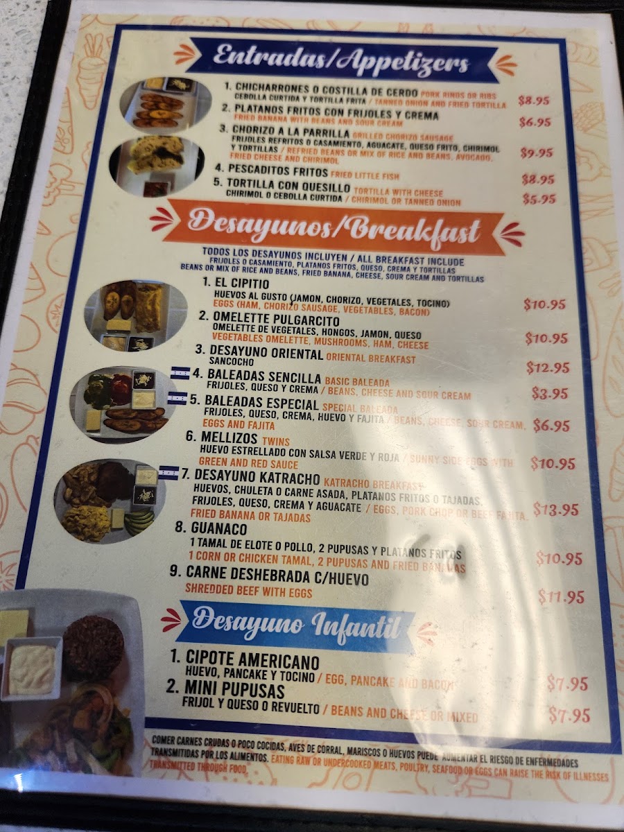 El Pulgarcito de America Restaurante menu board