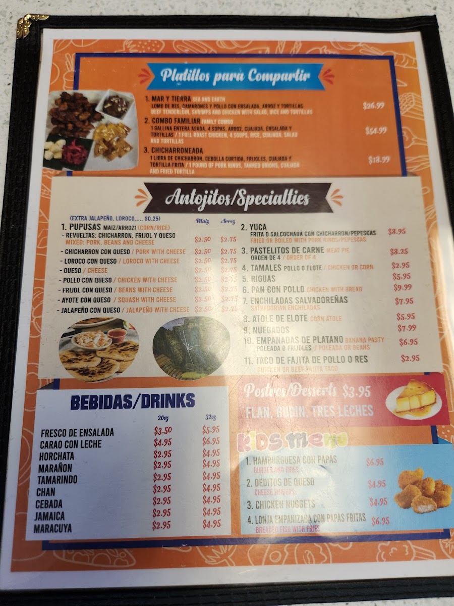 El Pulgarcito de America Restaurante menu board
