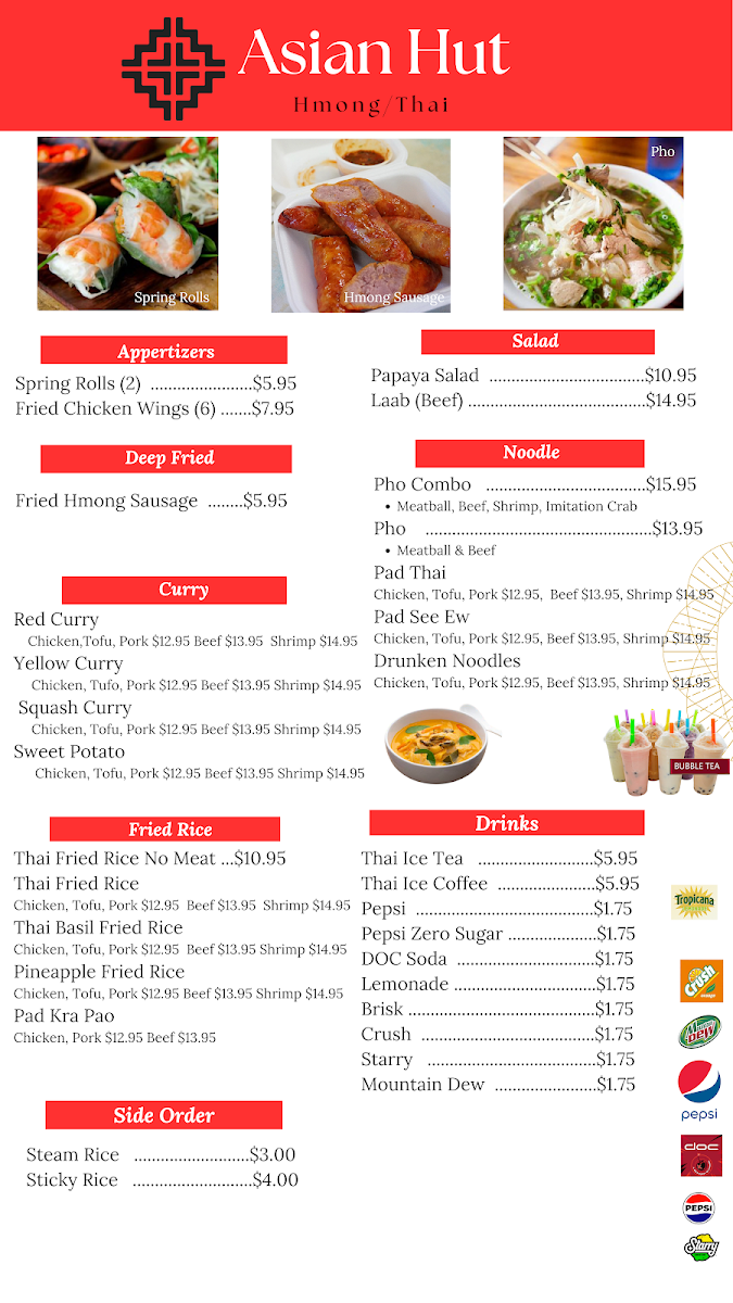 Asian Hut Restaurant menu board