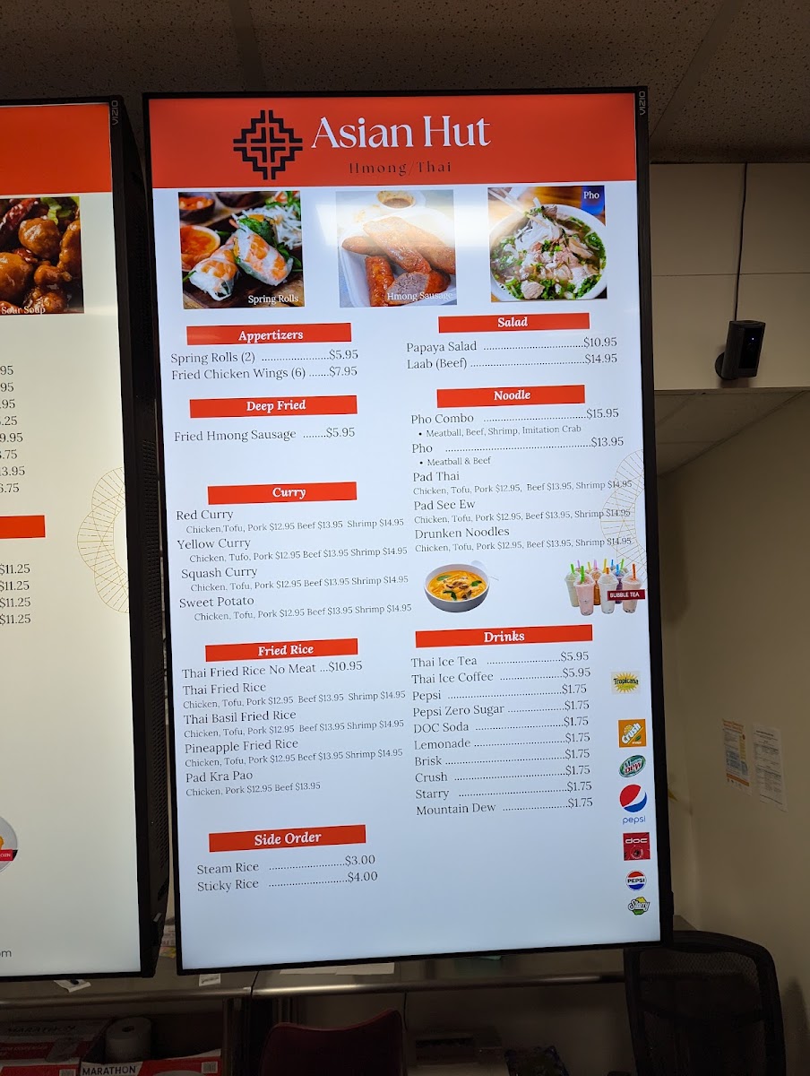 Asian Hut Restaurant menu board