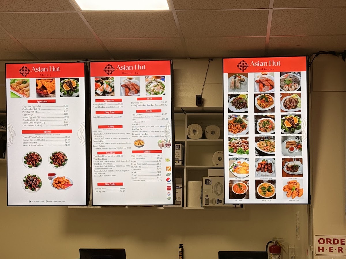 Asian Hut Restaurant menu board