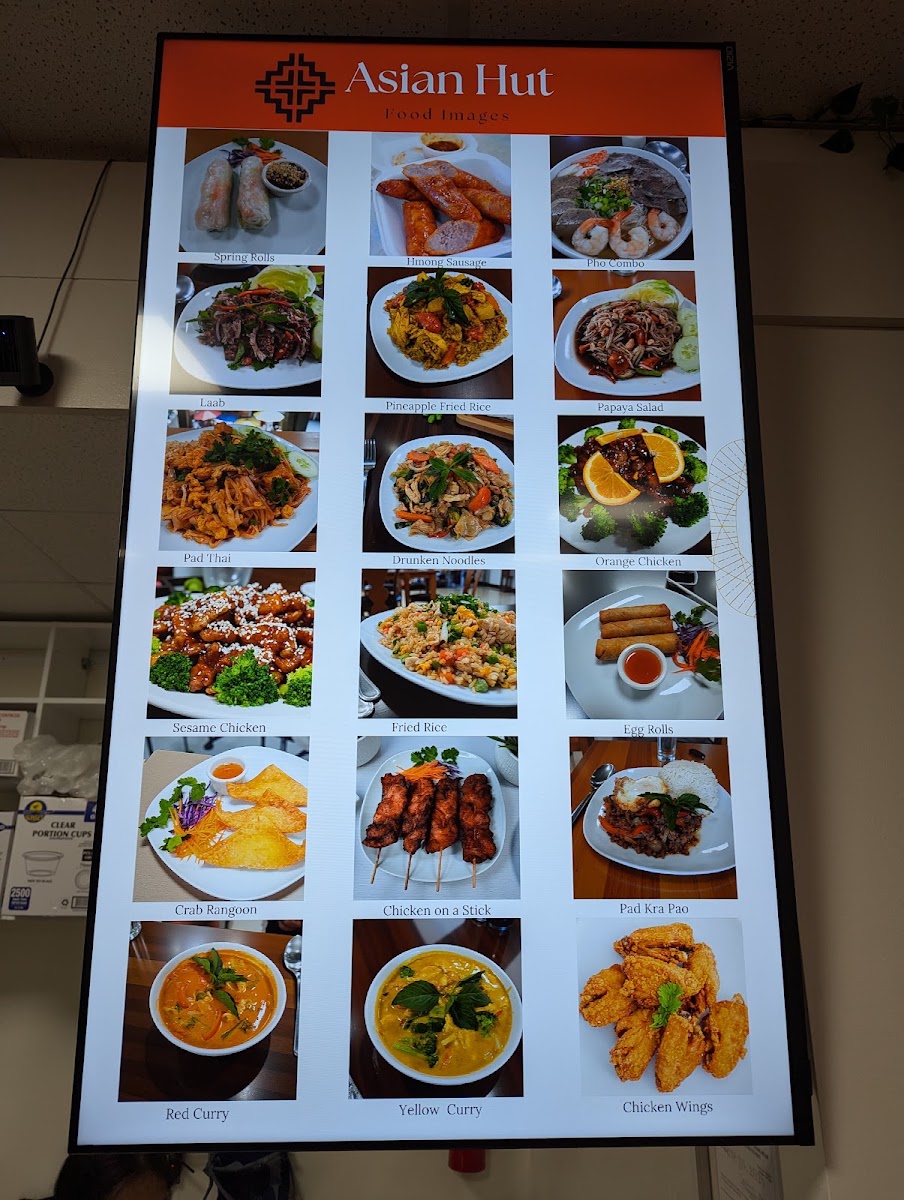 Asian Hut Restaurant menu board