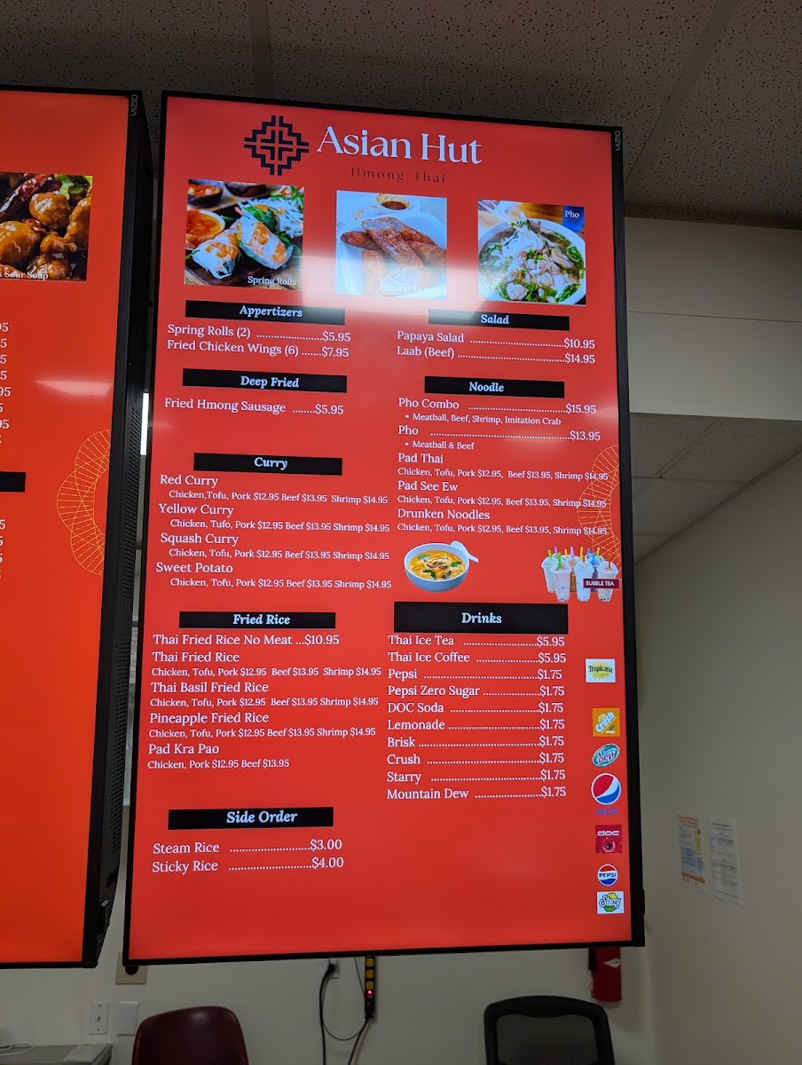 Asian Hut Restaurant menu board