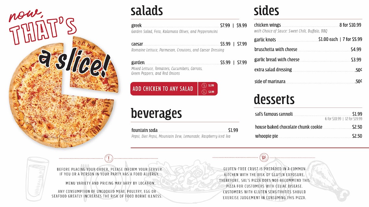 Sal’s Pizza menu board