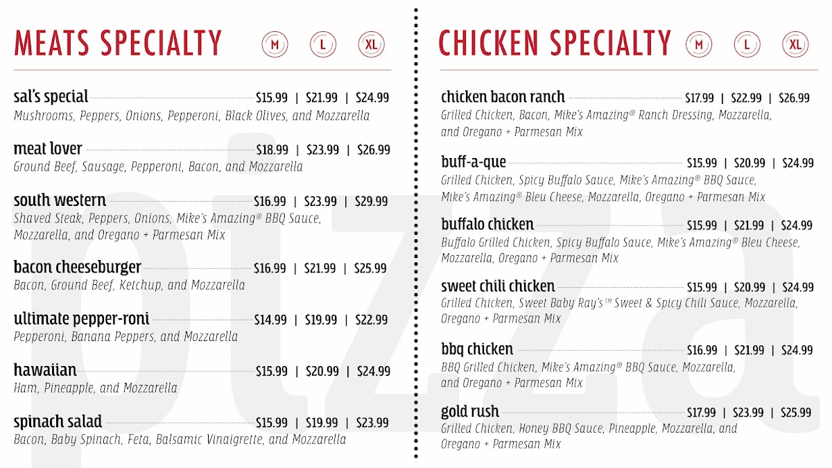 Sal’s Pizza menu board