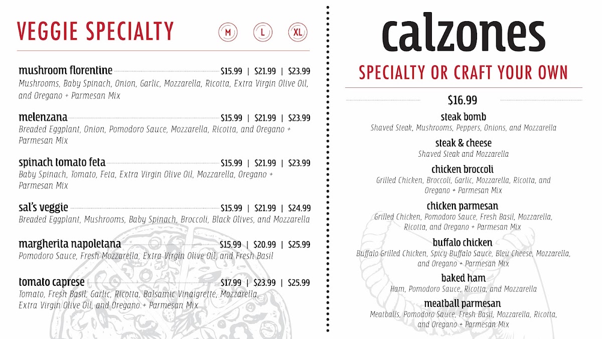 Sal’s Pizza menu board