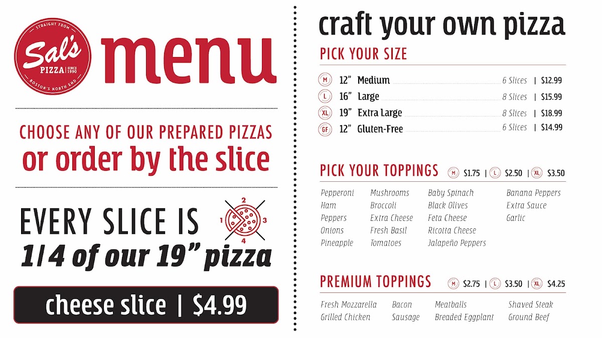 Sal’s Pizza menu board