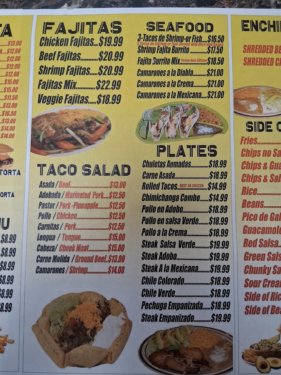 Taqueria El Molcajete menu board