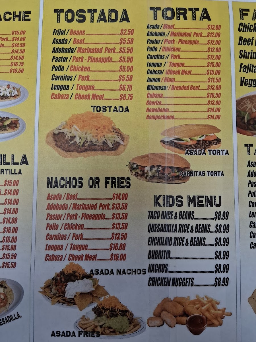 Taqueria El Molcajete menu board