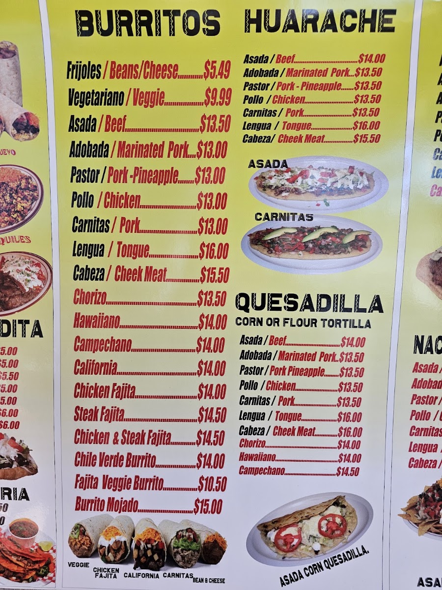 Taqueria El Molcajete menu board