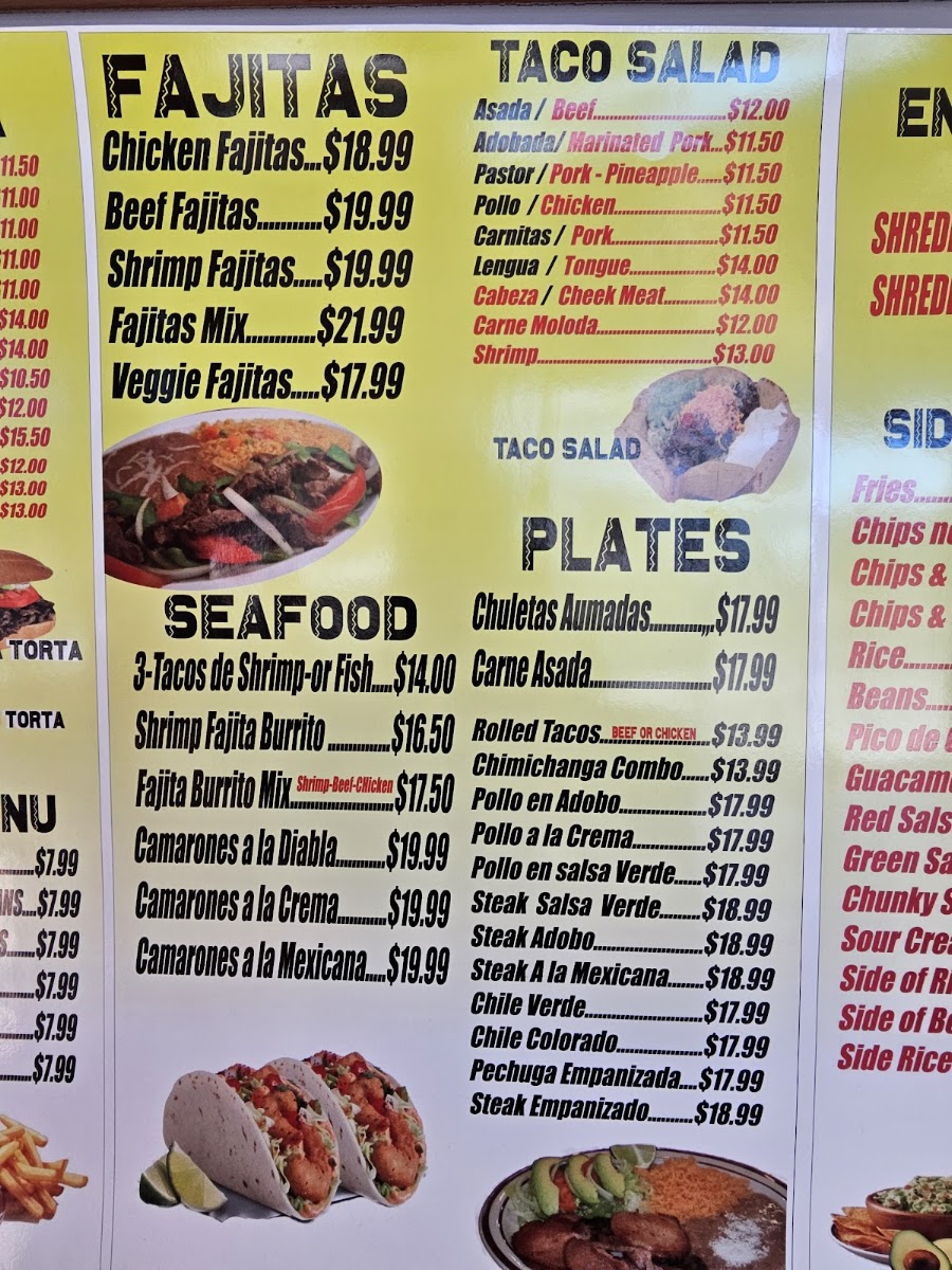 Taqueria El Molcajete menu board