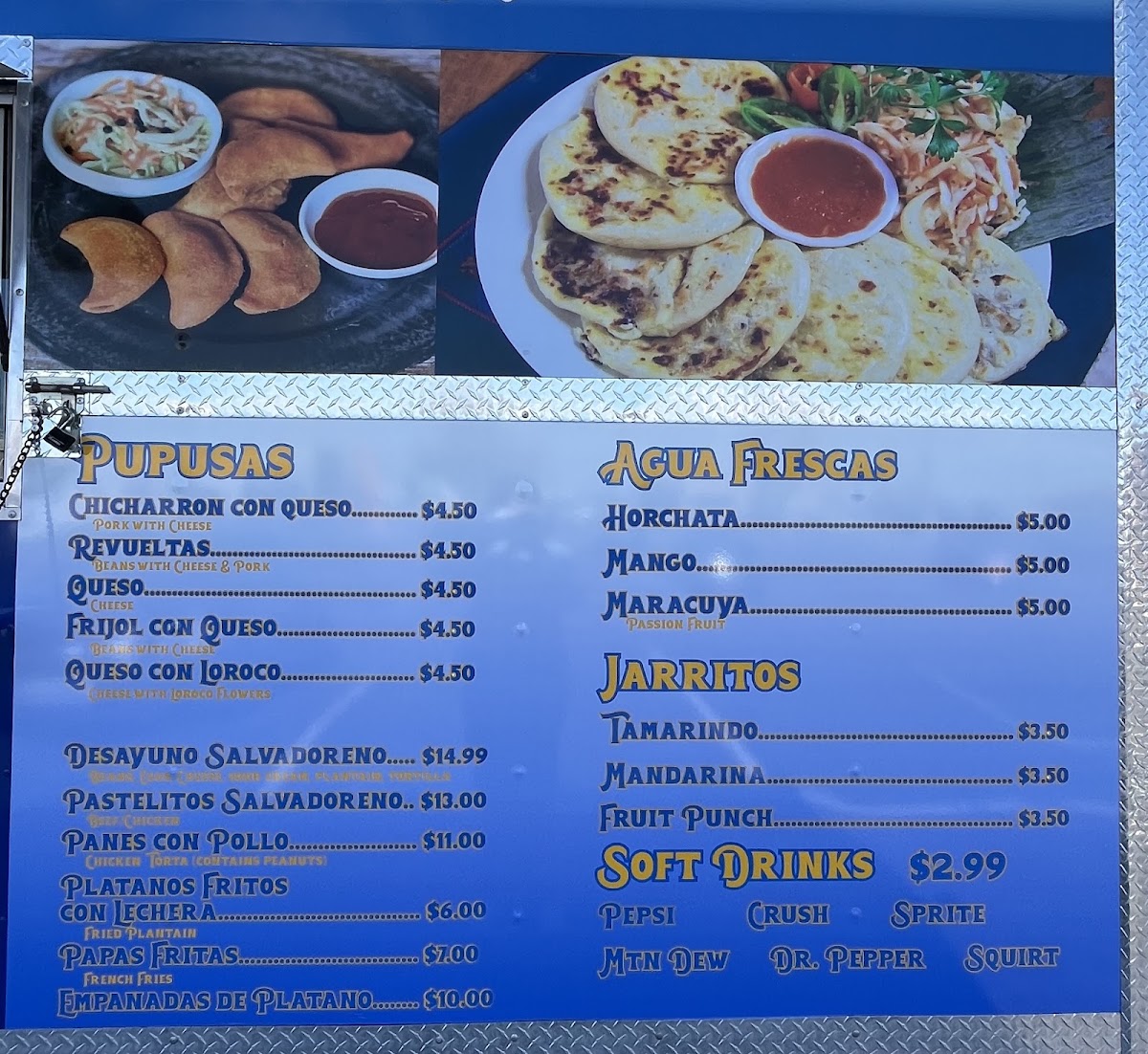 RICAS PUPUSAS EL SALVADOR menu board