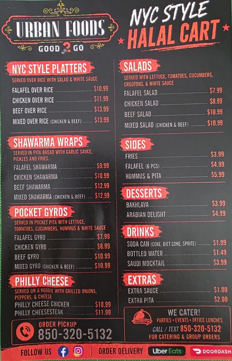 Urban Foods FOOD TRUCK menu board