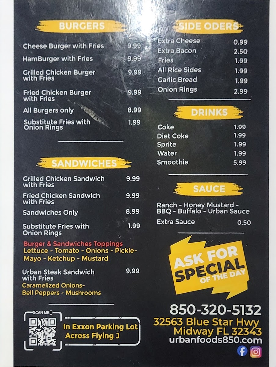 Urban Foods FOOD TRUCK menu board
