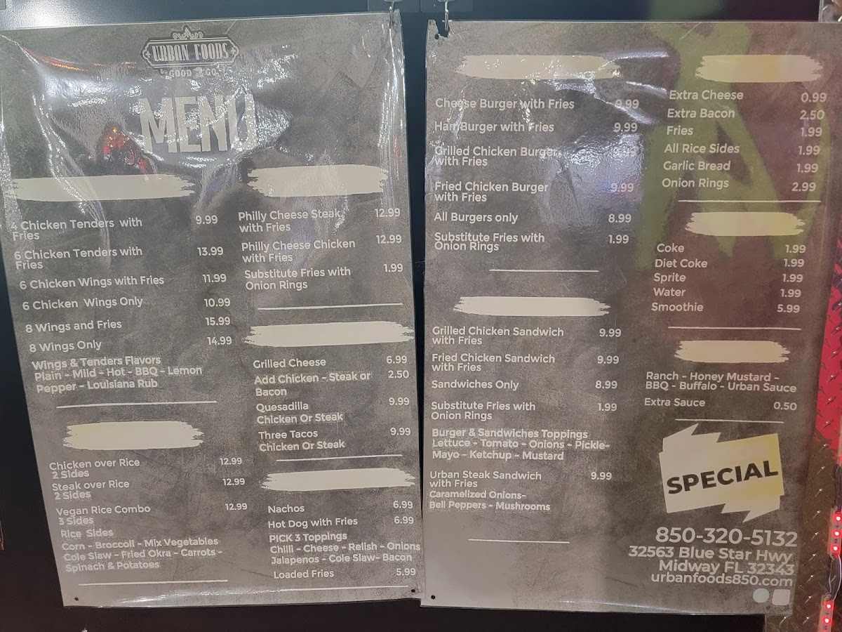 Urban Foods FOOD TRUCK menu board