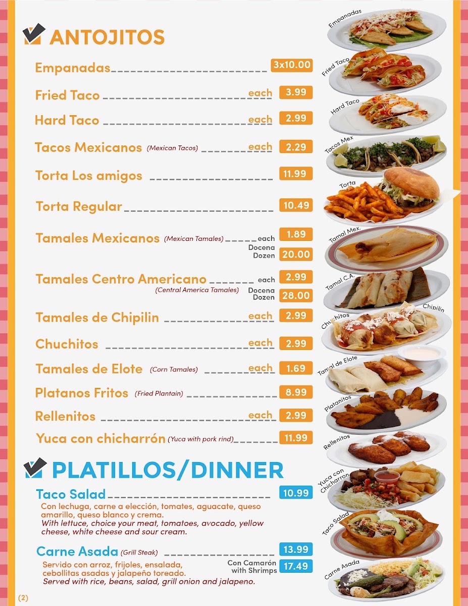 Los Amigos Restaurant menu board
