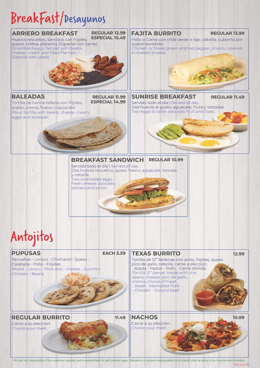 Los Amigos Restaurant menu board