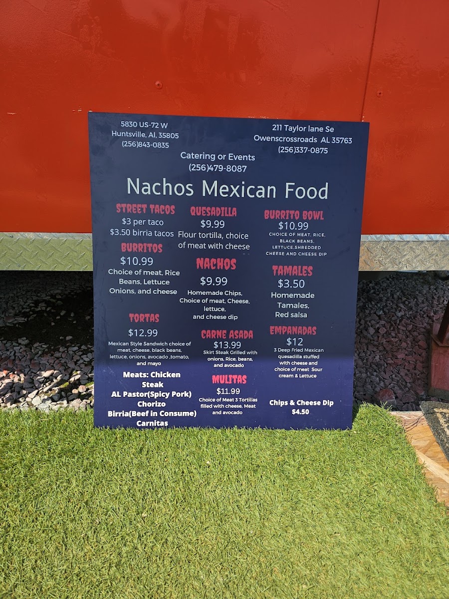 Nacho’s Mexican Food Truck 2 menu board