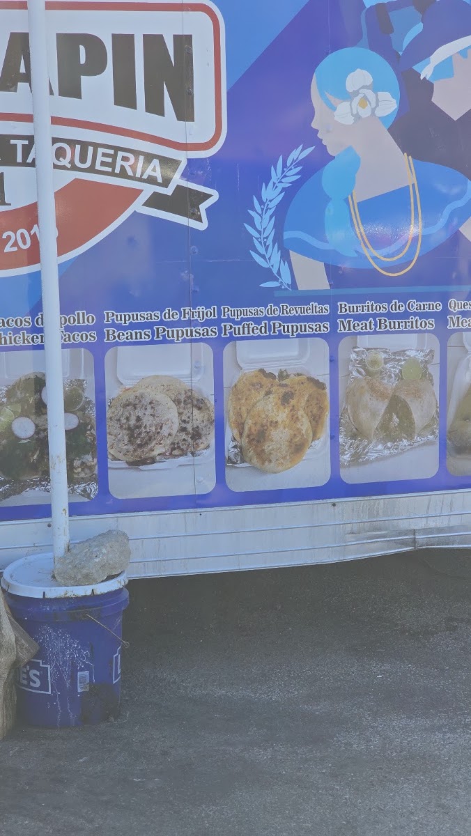 El Chapin taqueria y Pupuseria menu board