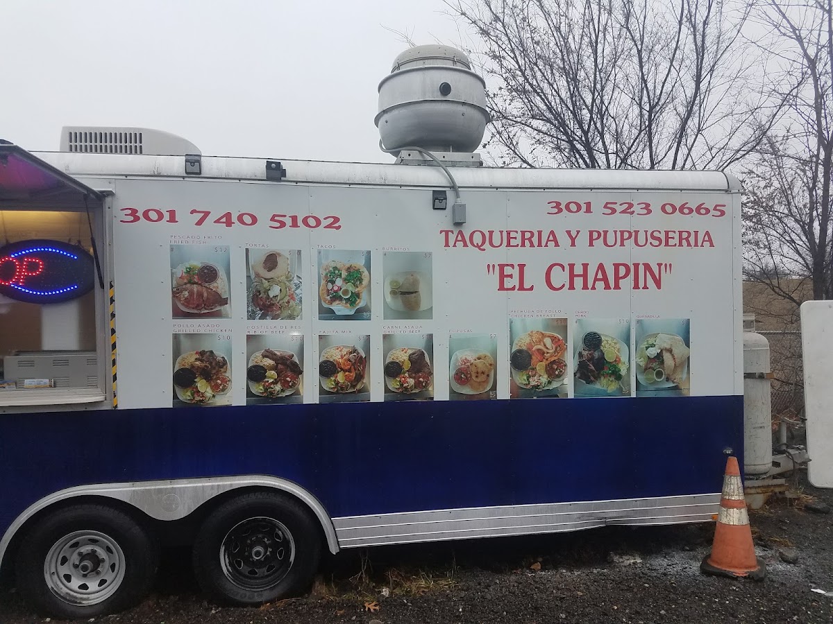 El Chapin taqueria y Pupuseria menu board