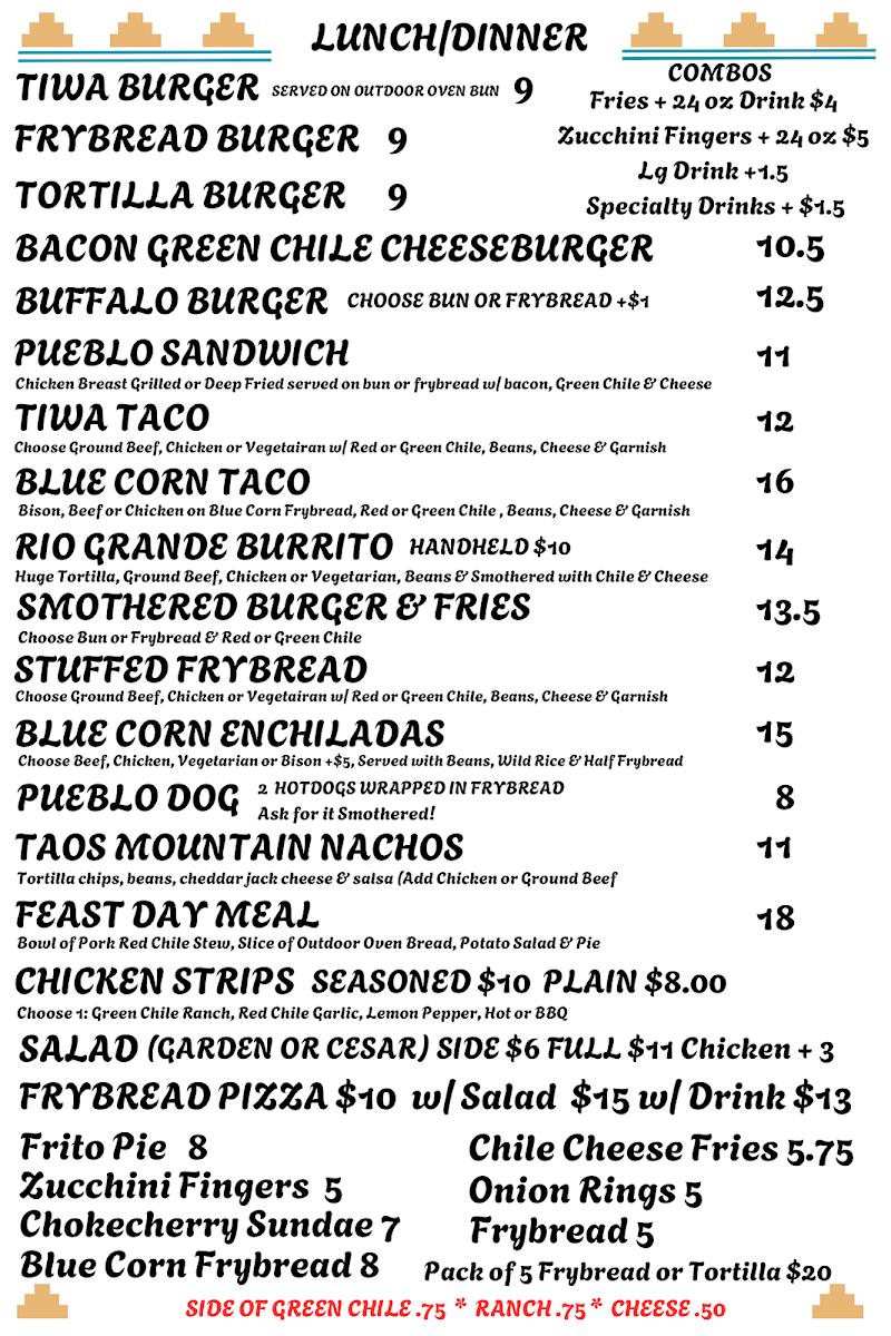 Tiwa Kitchen menu board
