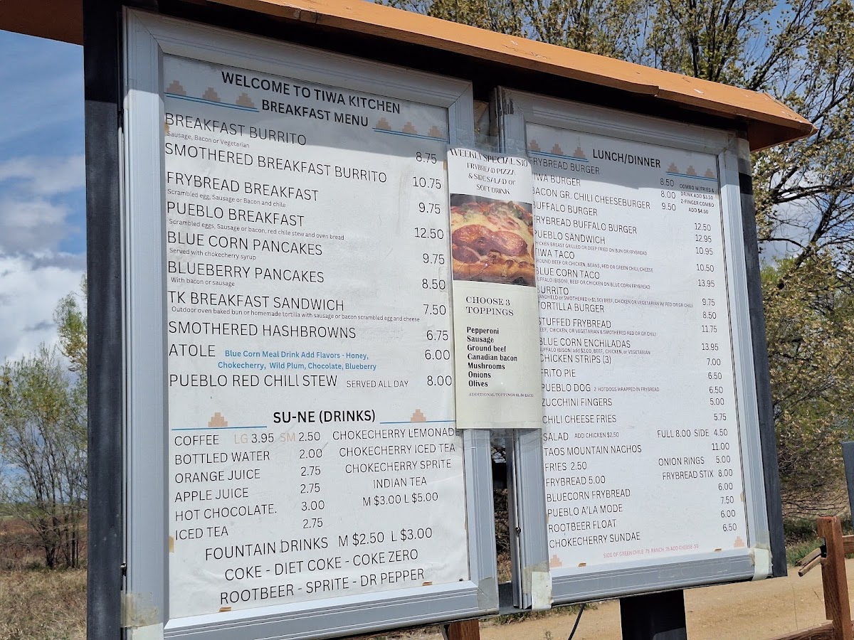 Tiwa Kitchen menu board