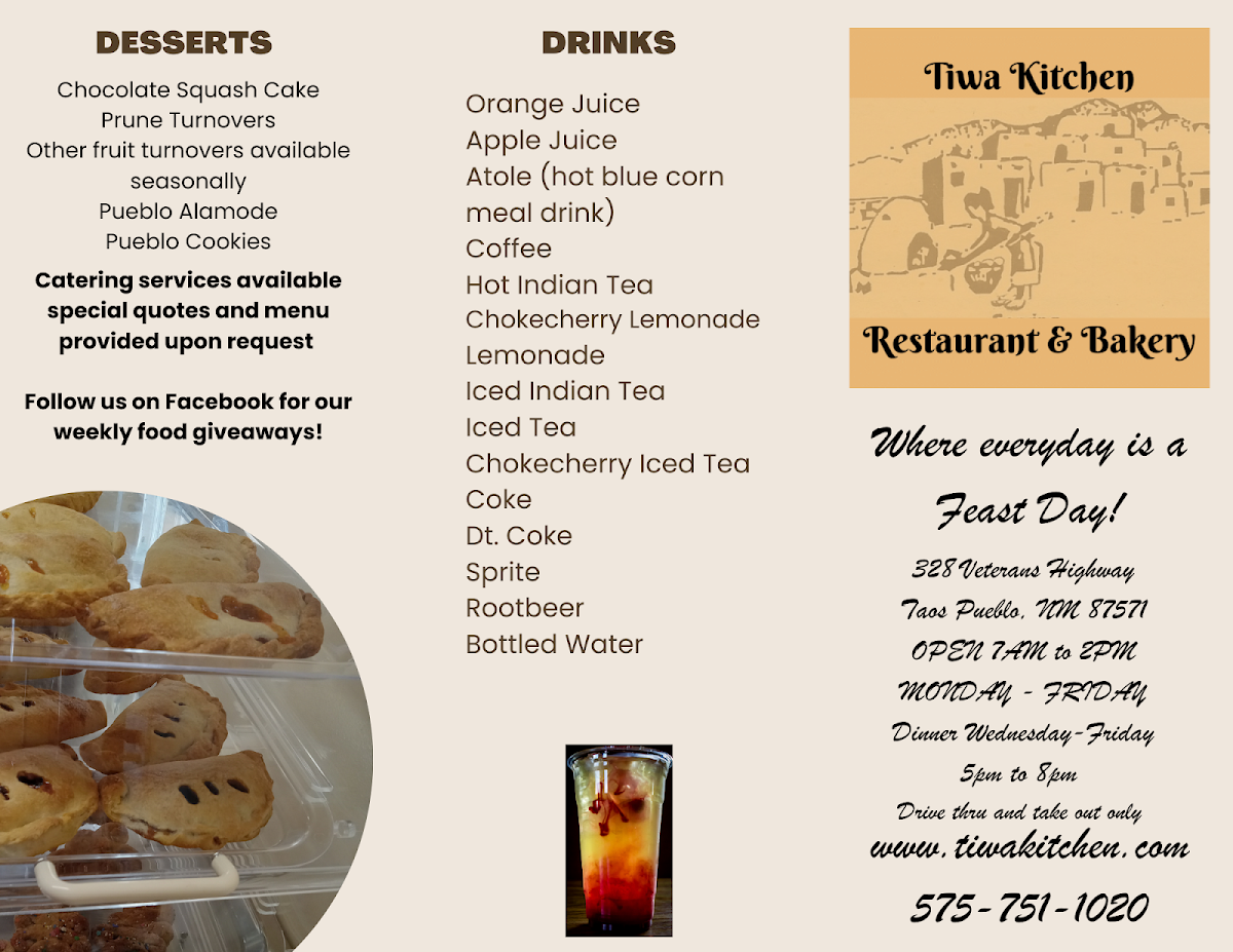 Tiwa Kitchen menu board