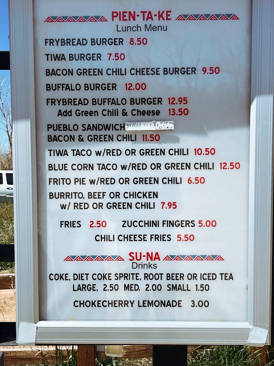 Tiwa Kitchen menu board