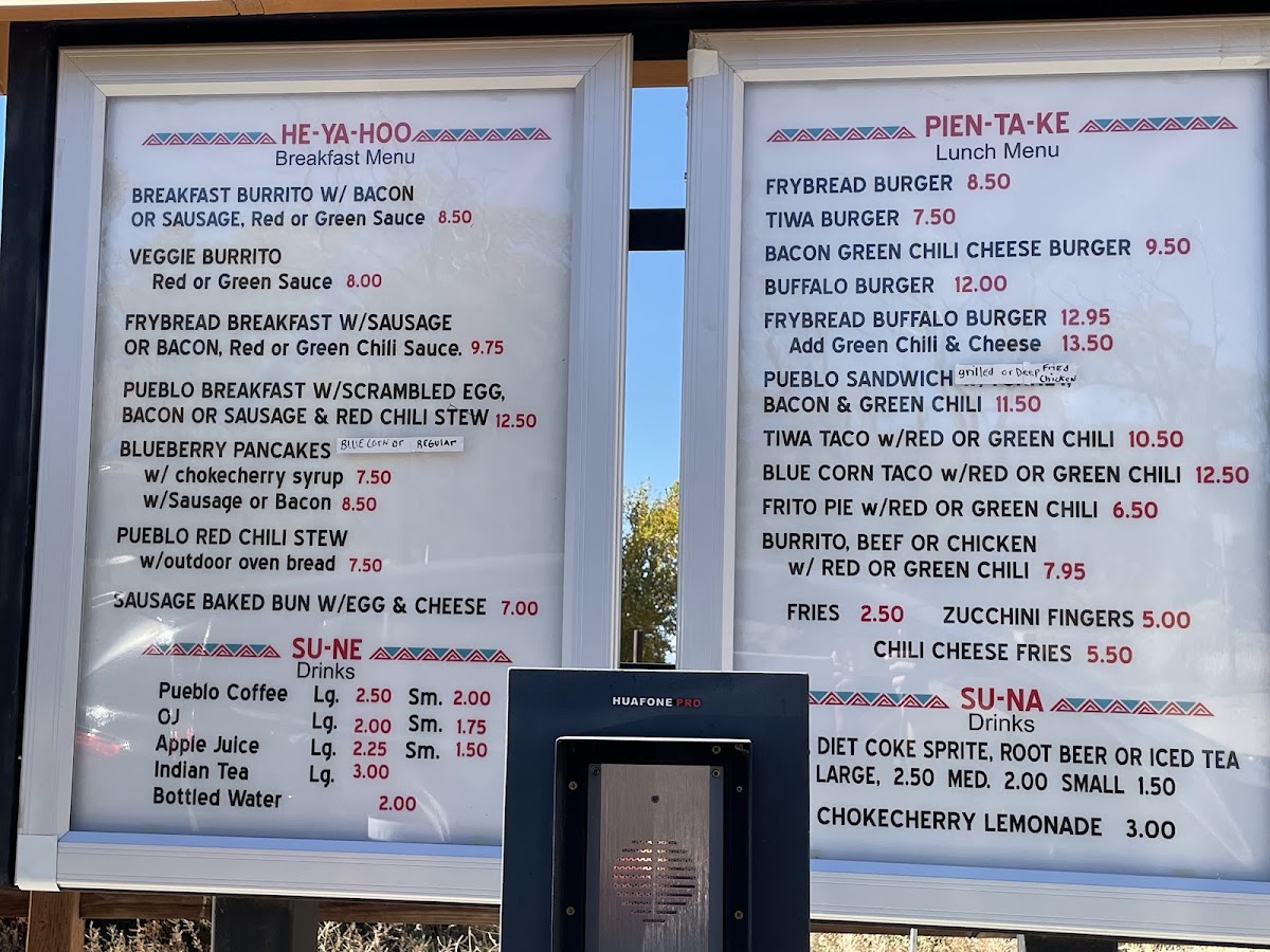 Tiwa Kitchen menu board