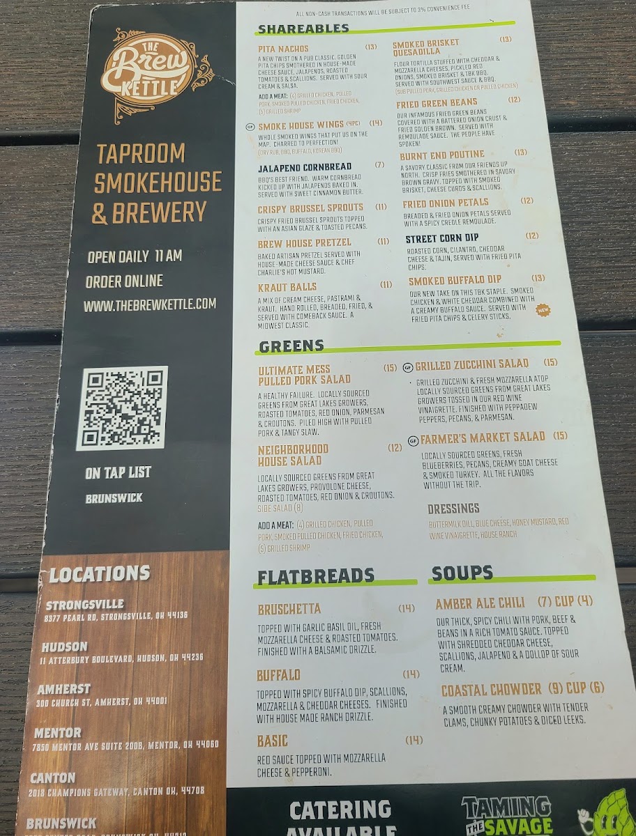 The Brew Kettle Brunswick & Topgolf Swing Suites menu board
