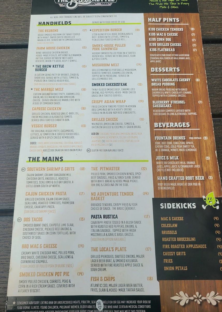 The Brew Kettle Brunswick & Topgolf Swing Suites menu board