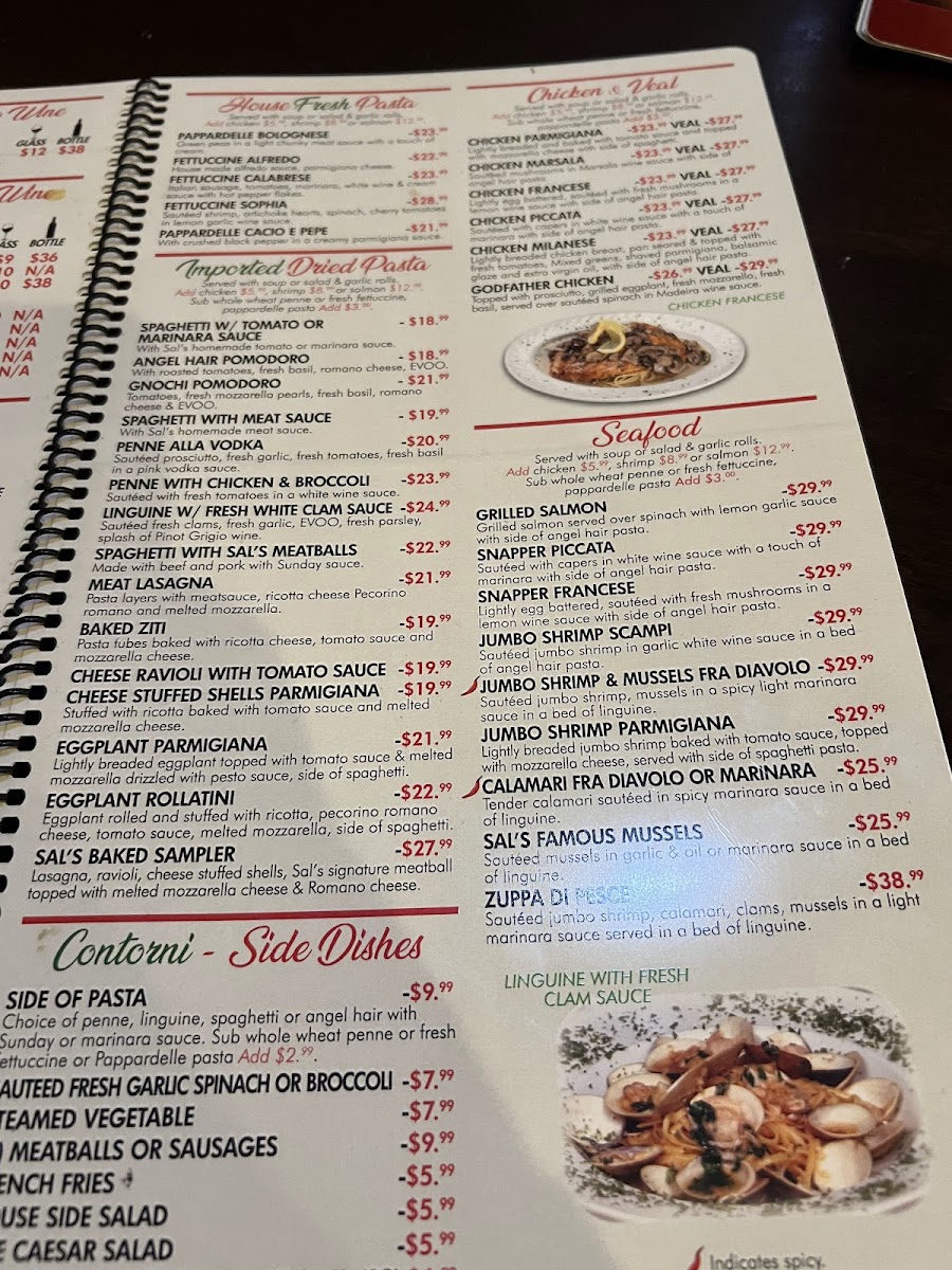 Sal's Italian Ristorante menu board